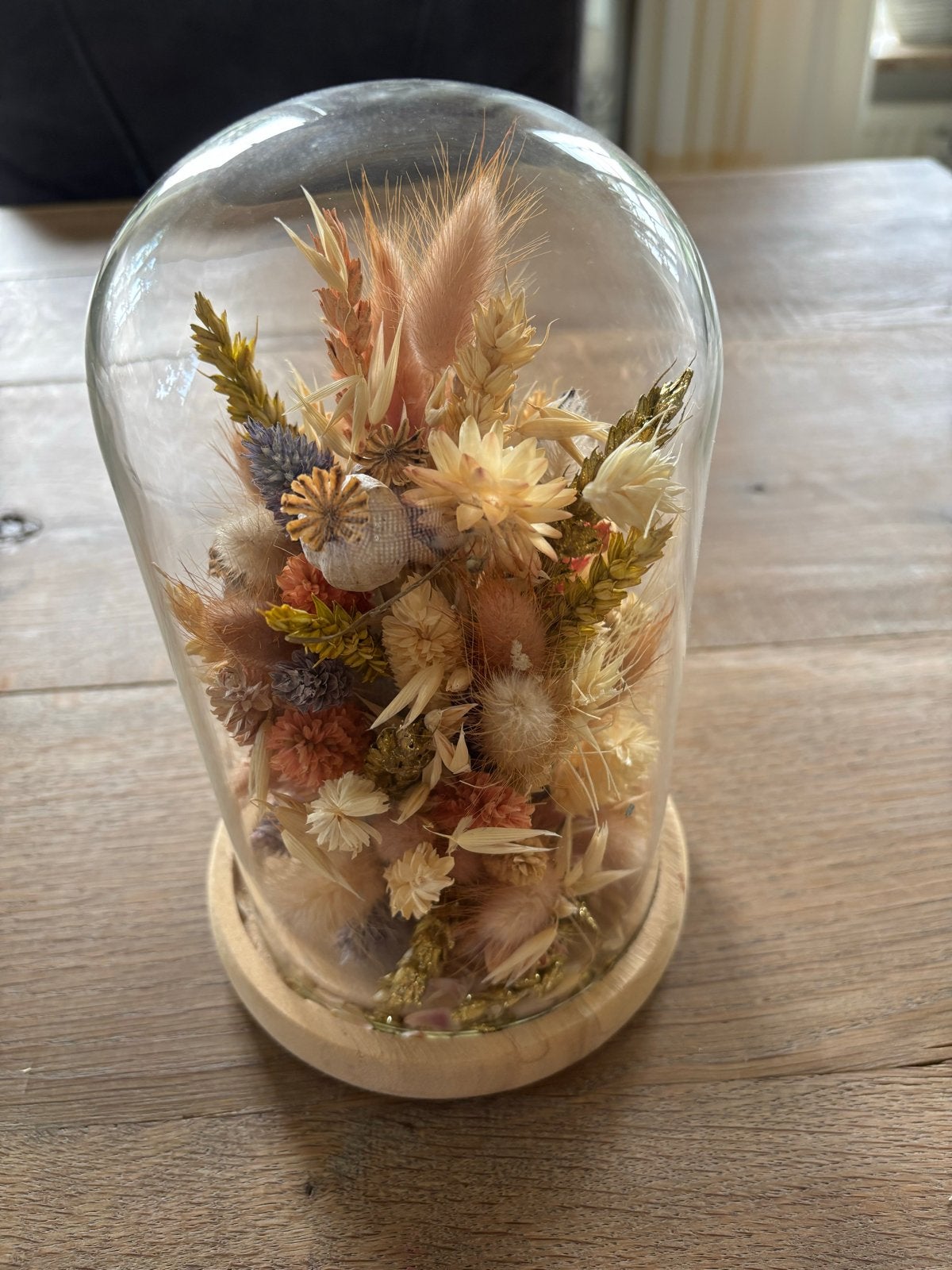Droogbloemen onder glazen stolp, Meerkleurig, Ophalen of Verzenden, Glas, Landelijk