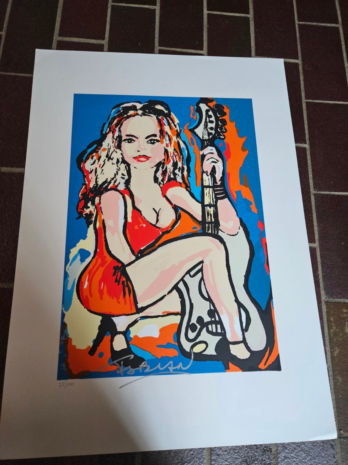 Fabian - Zeefdruk 'Woman with Guitar', Antiek en Kunst, Kunst | Litho's en Zeefdrukken, Gesigneerd, Ophalen of Verzenden, Portret en Figuren
