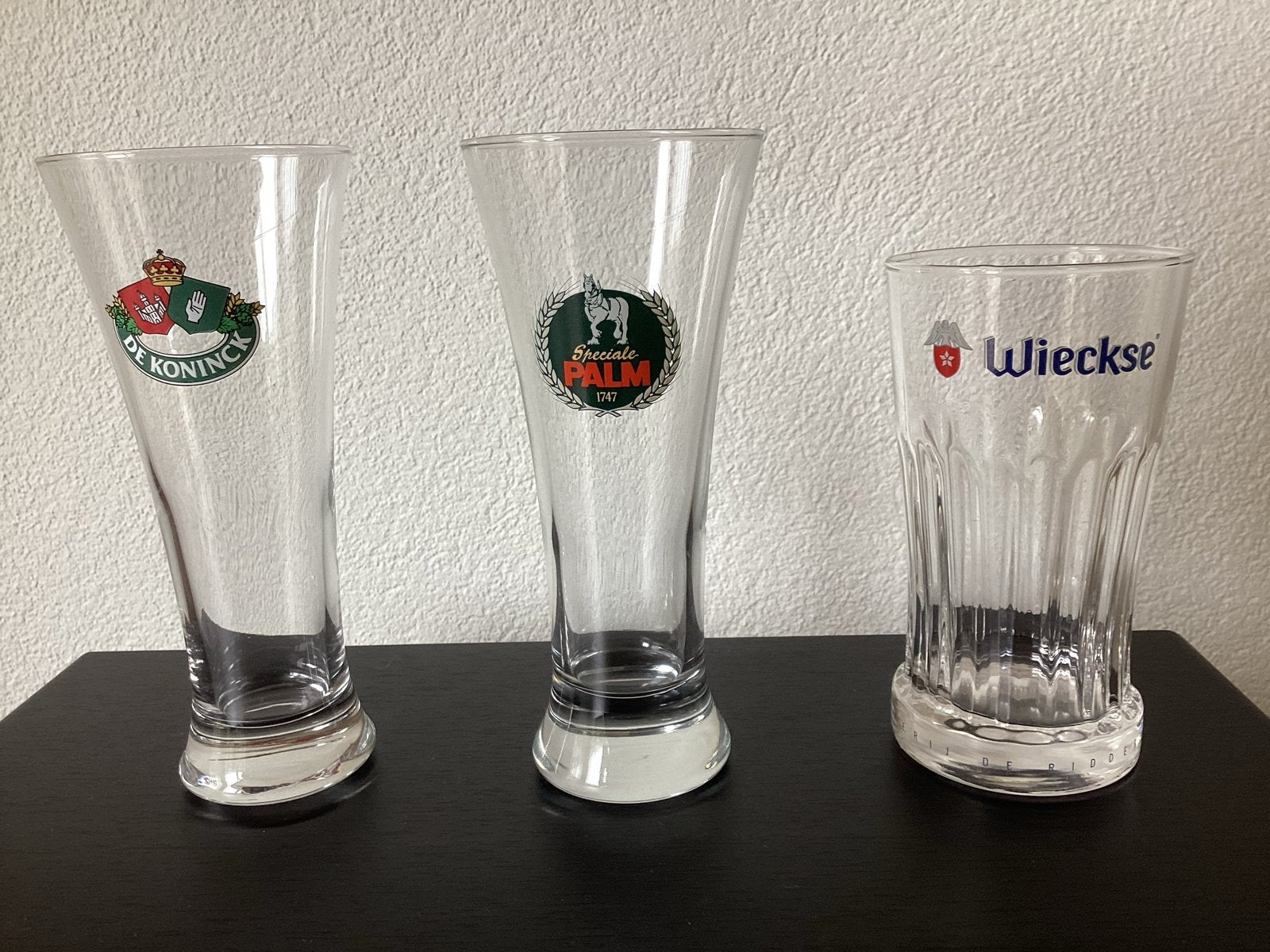 Bierglazen set: De Koninck, Palm, Wieckse, Ophalen of Verzenden, Meerkleurig, Glas, Overige typen