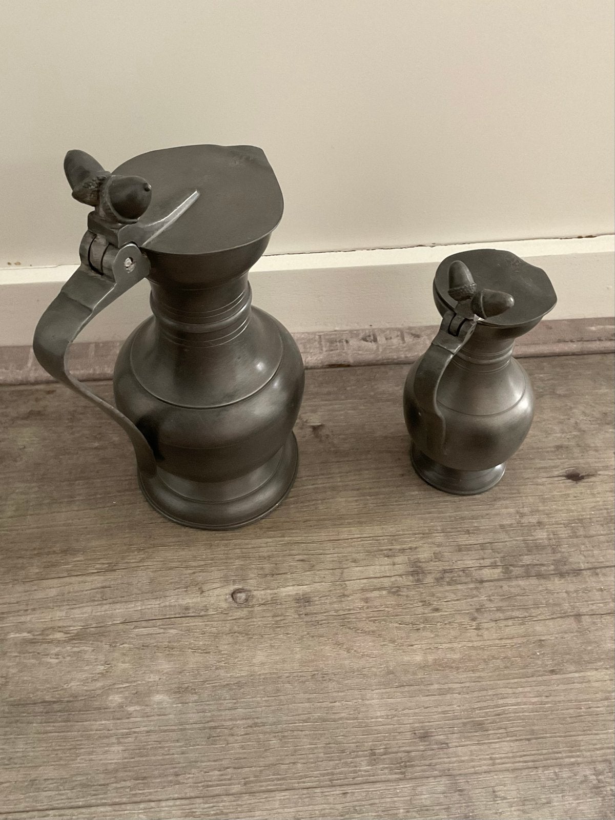 Set van 2 antieke tinnen kannetjes, Ophalen of Verzenden