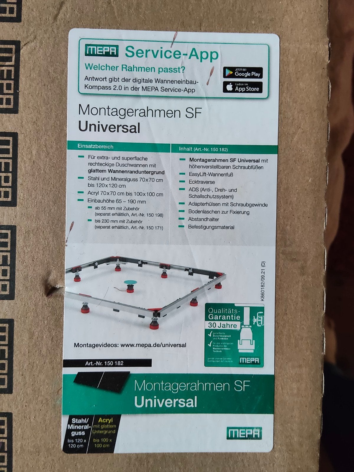 MEPA Montagerahmen SF Universal voor douchebakken, Ophalen, Nieuw, Douche