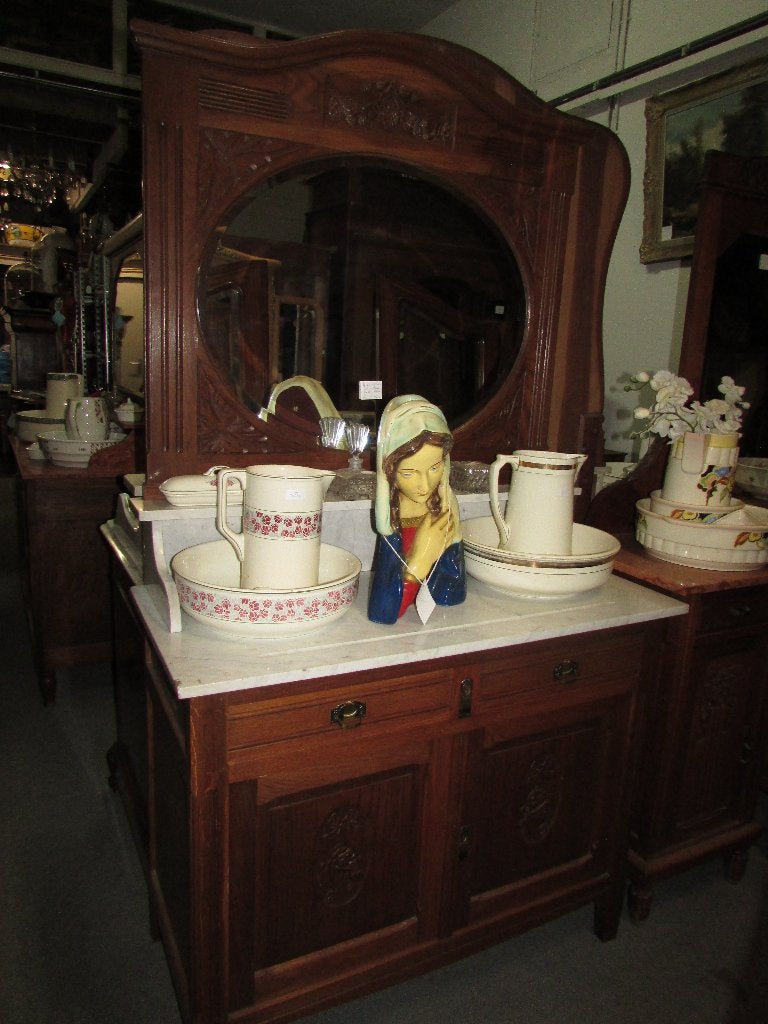 antiek eiken commode baby commode wit marmer 295,00, Antiek en Kunst, Ophalen of Verzenden