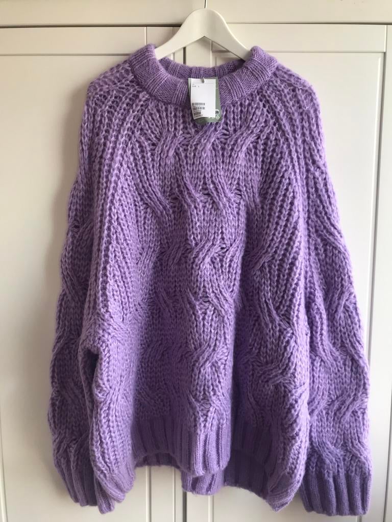 ✨💜Trui H&M kabeltrui wol paars lila paars nieuw L, Kleding | Dames, Ophalen of Verzenden, Nieuw, Paars