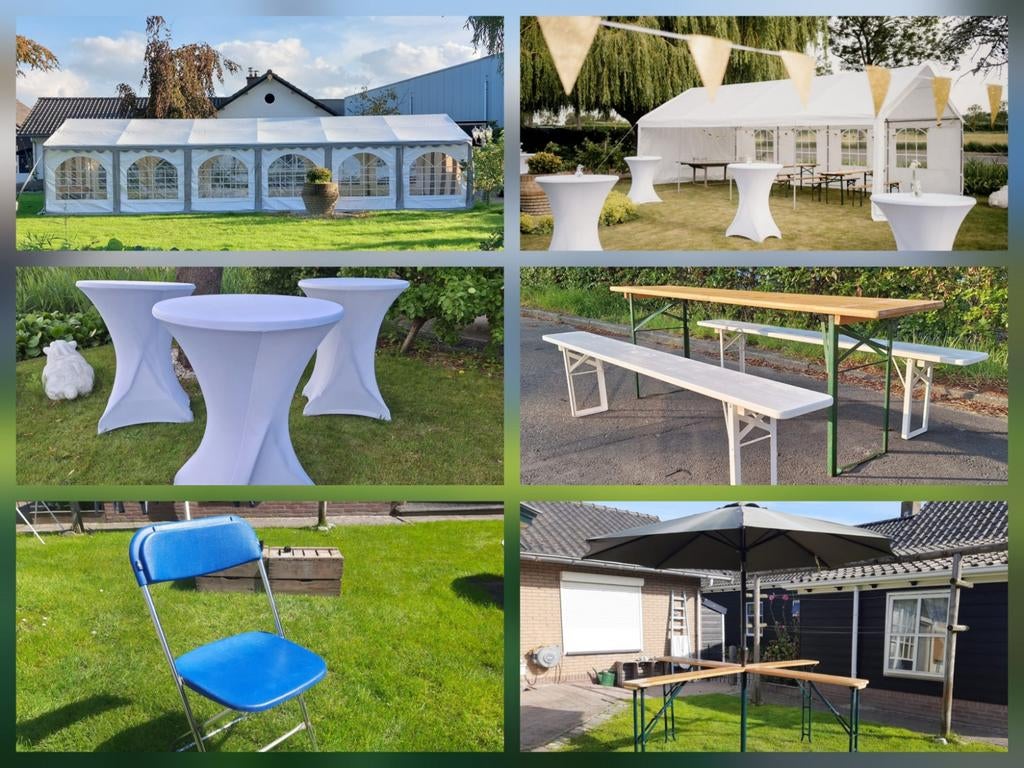 Partytent huren + statafels, verlichting & meer, Ophalen, Zo goed als nieuw, Partytent