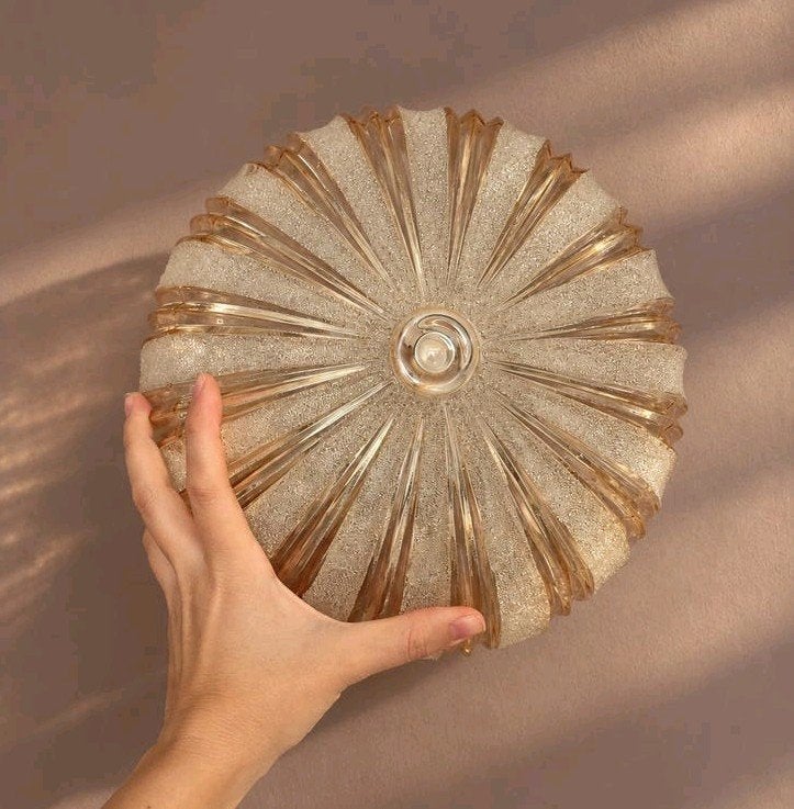 Vintage plafondlamp | Plafonniere | Amberkleur, Ophalen of Verzenden