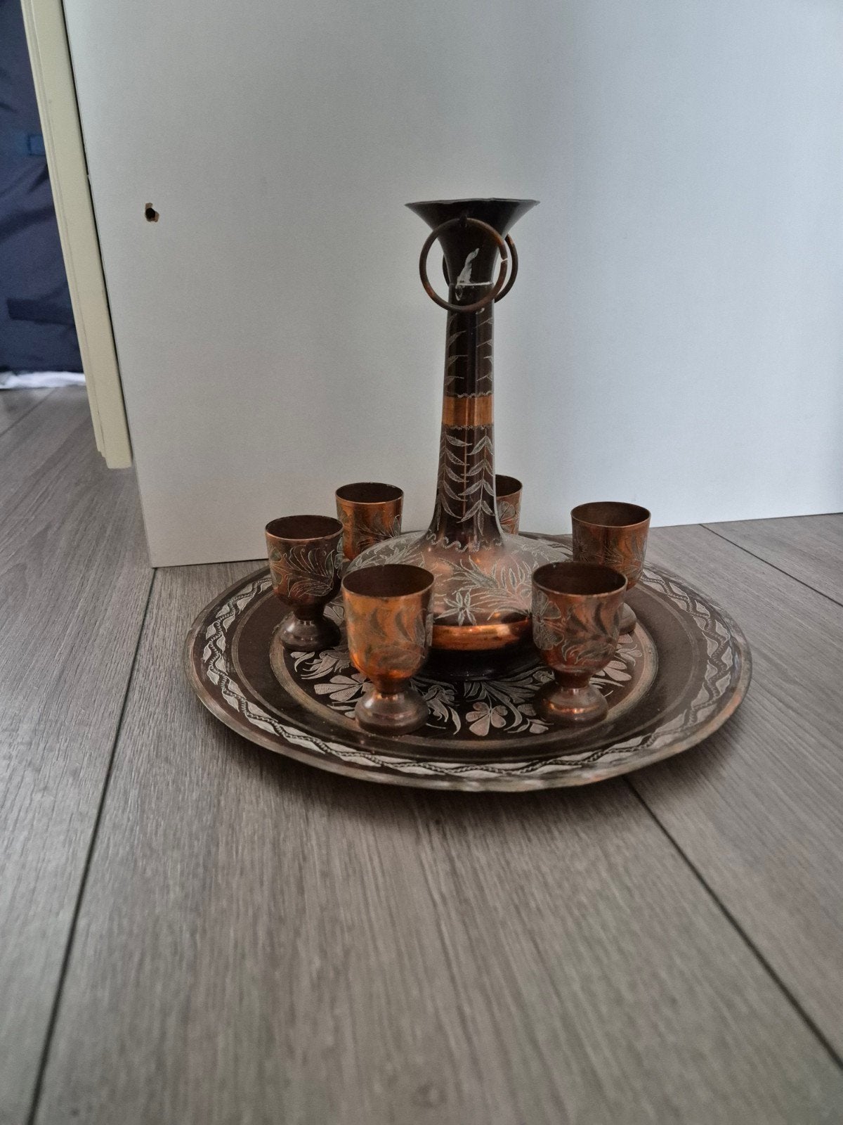 Vintage Indiase Koperen Decanteerset - Ghalamzani Stijl, Ophalen of Verzenden