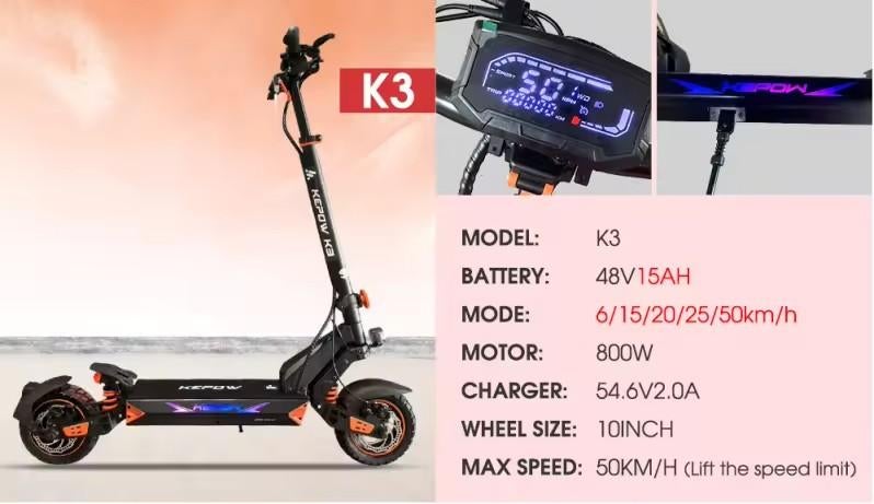 KEPOW K3 Elektrische Step - 800W Motor, 50km/u Max, Fietsen en Brommers, Steps, Verzenden, Zo goed als nieuw, Elektrische step (E-scooter)