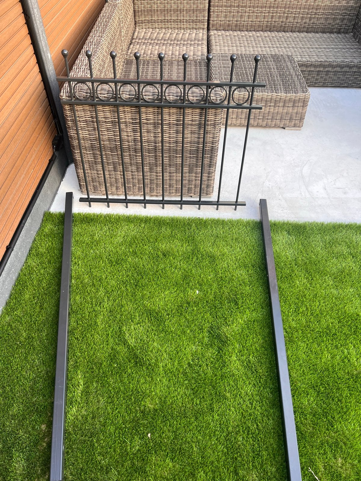 Antraciet sierhekwerk deel met palen, Tuin en Terras, Ophalen, Gebruikt, IJzer, Sierhekwerk