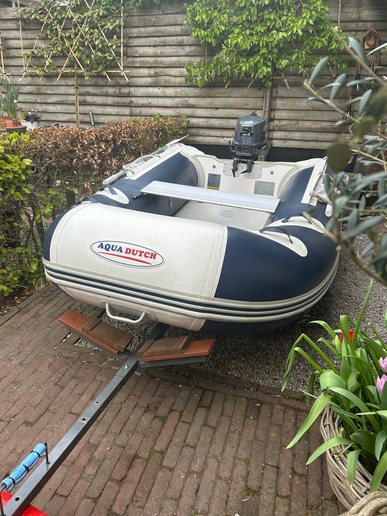 Aqua Dutch 245, Yamaha 5pk & trailer, Watersport en Boten, Rubberboten, Gebruikt, Yamaha, Airdeck, Benzine, Ophalen