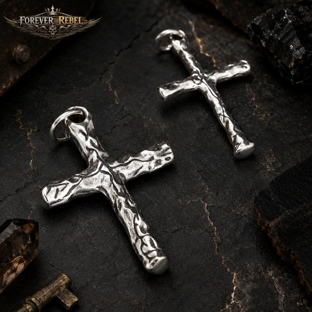 Hammered Faith - 925 Zilver, Sieraden, Tassen en Uiterlijk, Kettinghangers, Foreverrebelmail@pm.me, Verzenden, Kruis of Symbool