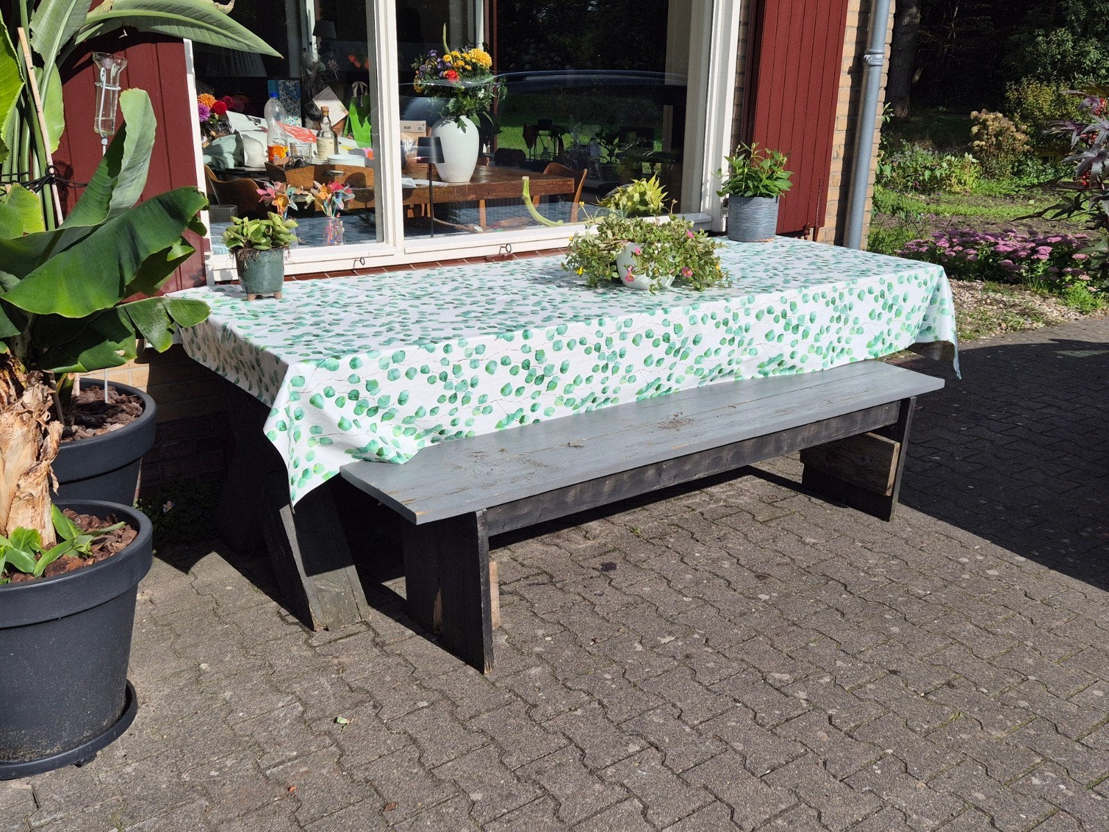 Gratis: houten picknick/tuintafel met bankje 250 cm lang, Ophalen, Gebruikt, Rechthoekig, Hout