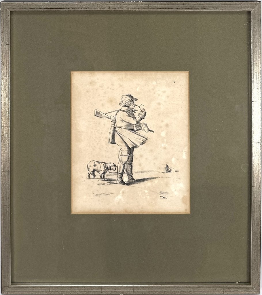 1342. Litho, Alois Geissler – jager met jachthond, 19e eeuw, Ophalen
