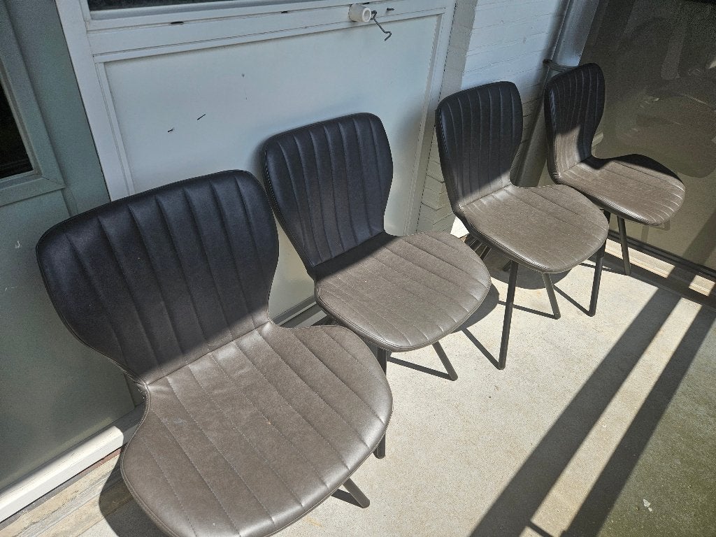 4 eettafel stoelen grijs, Huis en Inrichting, Stoelen, Ophalen, Grijs, Leer, Vier