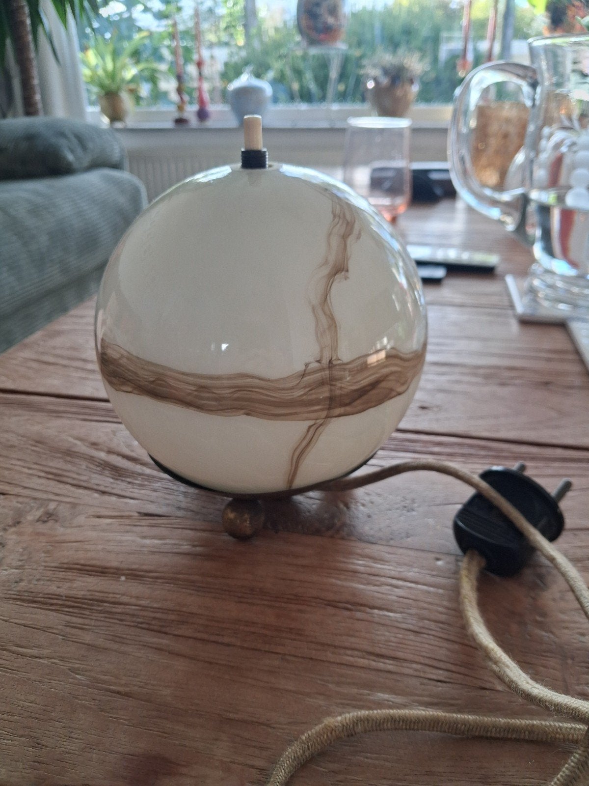 Vintage glazen bollamp met marmerlook, Ophalen of Verzenden