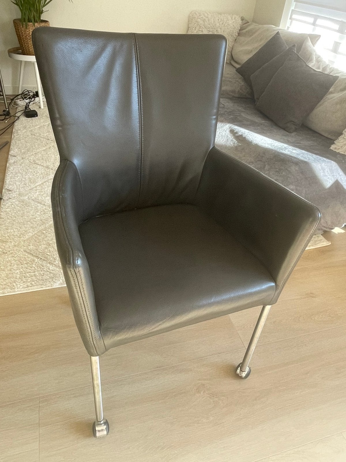 Bruin leren eetkamerstoelen 6x, Huis en Inrichting, Stoelen, Ophalen, Zo goed als nieuw, Bruin, Vijf, Zes of meer stoelen