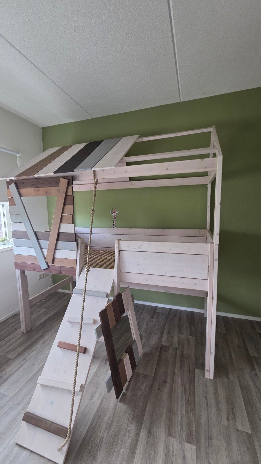 Life-time boomhutbed met kast, loopplank en spiegel, Ophalen, 85 tot 100 cm, Gebruikt, Hoogslaper of Stapelbed