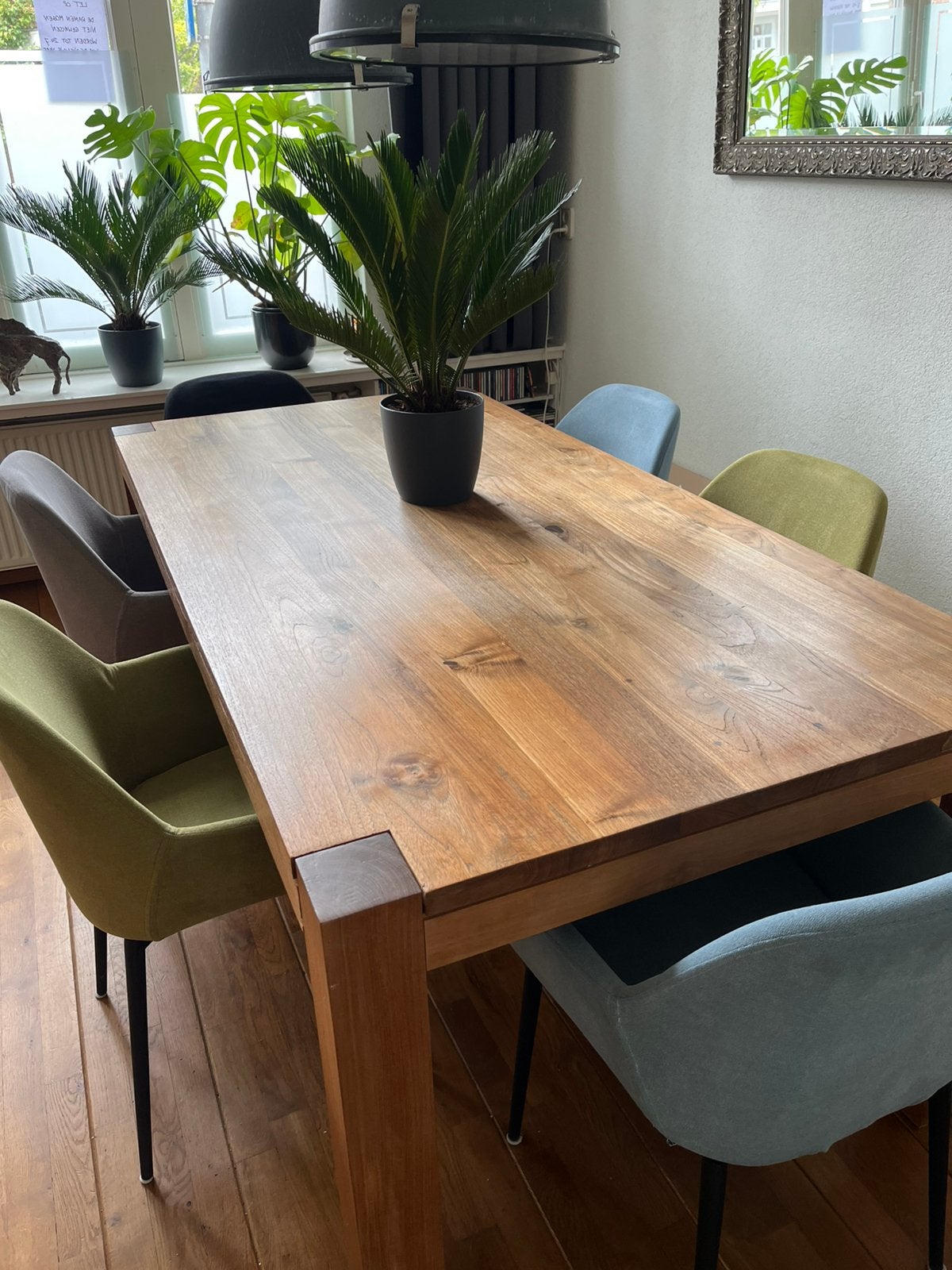 Teak eettafel 200x100 met 6 stoelen, Huis en Inrichting, Ophalen, Gebruikt, Teakhout, 200 cm of meer