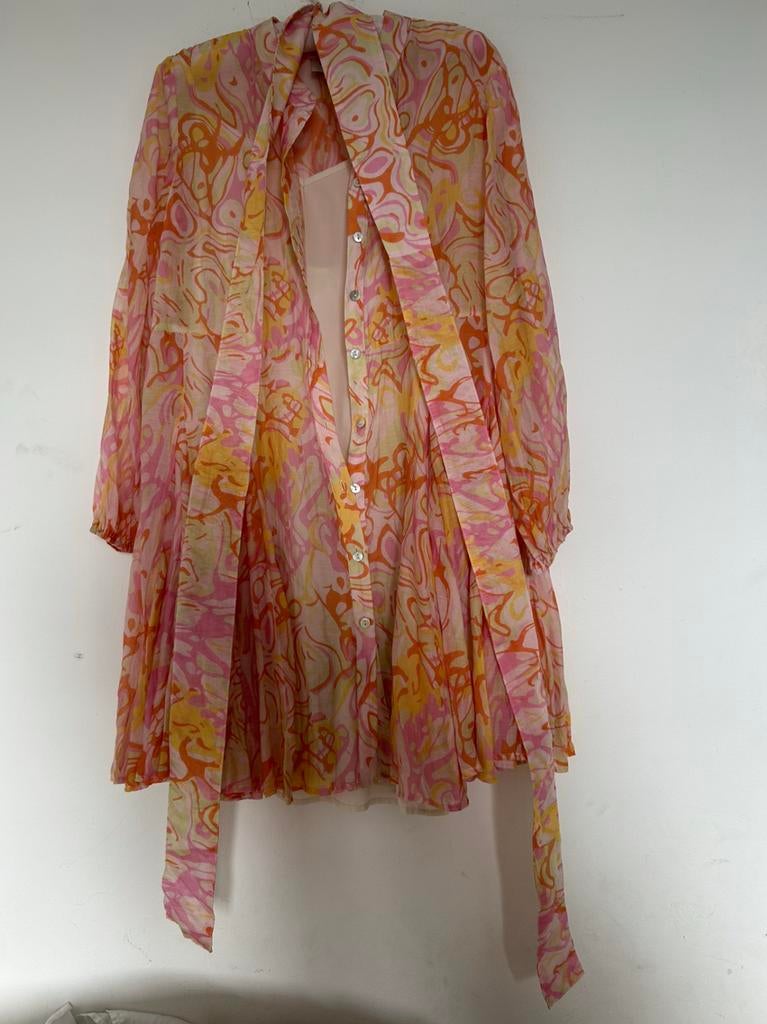 Zomerse jurk met abstracte print en strikdetail, Overige kleuren, Zo goed als nieuw, Boven de knie, Ophalen