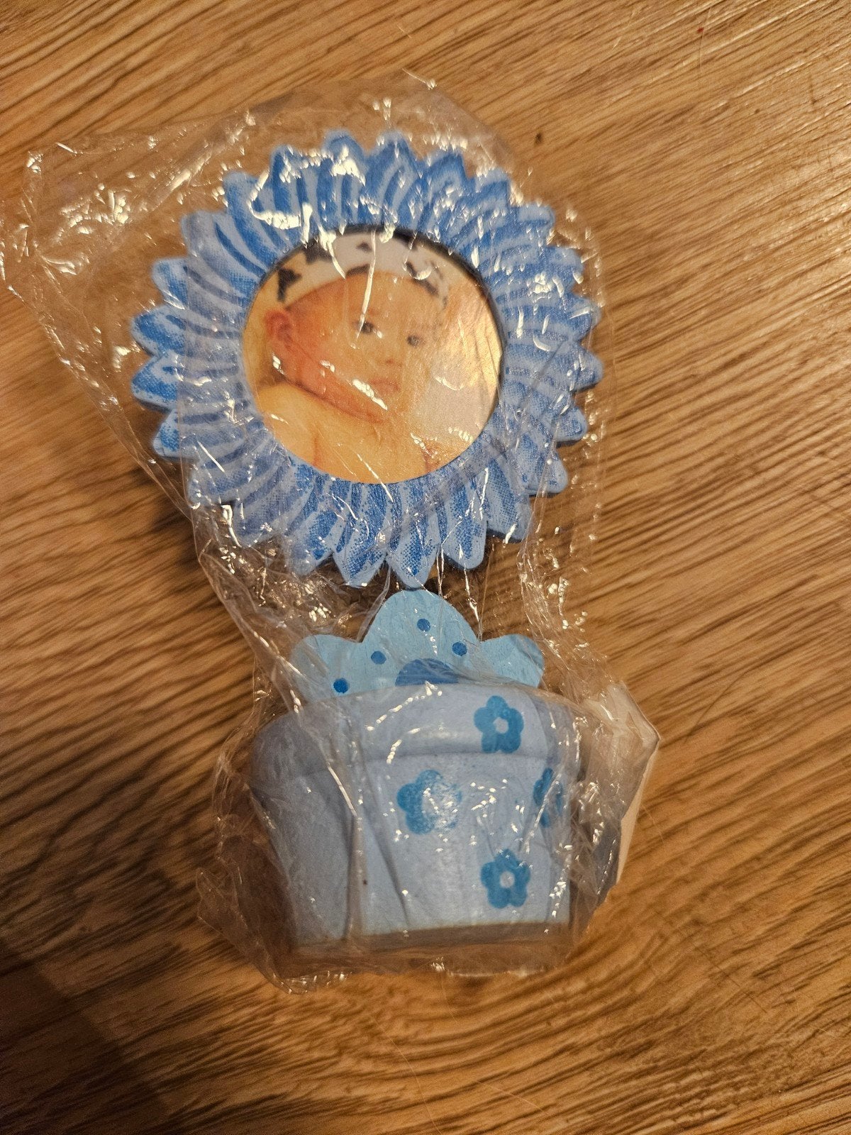 Leuke blauwe fotolijst in bloemvorm met potje, Kunststof, Blauw, Onbekend, Nieuw