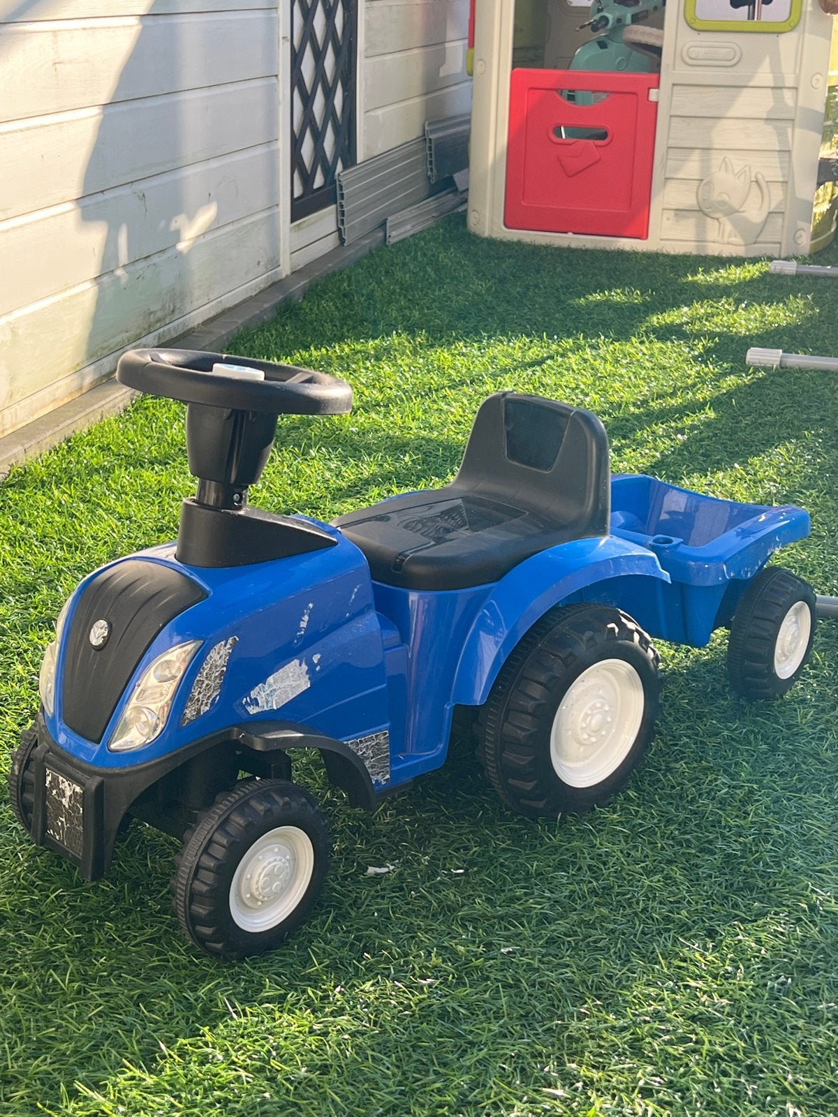 Blauwe traptractor met aanhanger voor kinderen, Ophalen, Gebruikt, Trapvoertuig