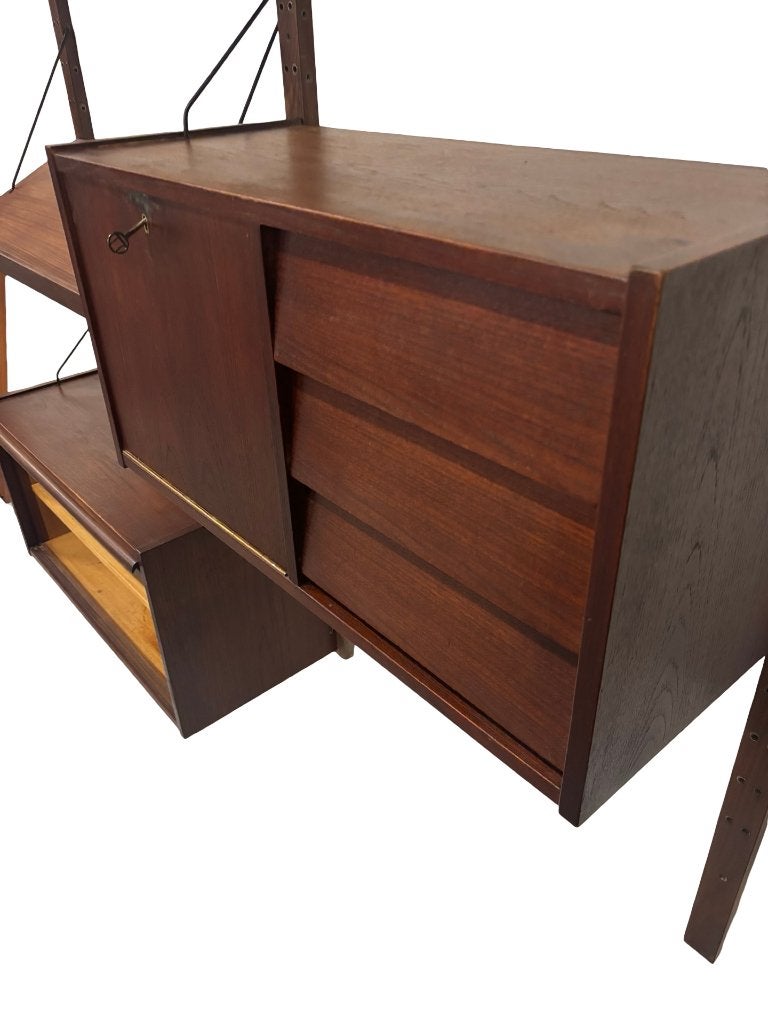 Vintage wandsysteem jaren 60 design teak, Gebruikt, Vintage, Met lade(s), Minder dan 150 cm