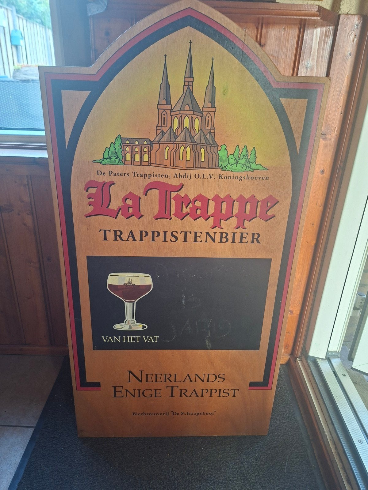 La Trappe Trappistenbier Reclamebord - Vintage Houten Bord, Ophalen, Zo goed als nieuw, Reclamebord, Plaat of Schild, La Trappe
