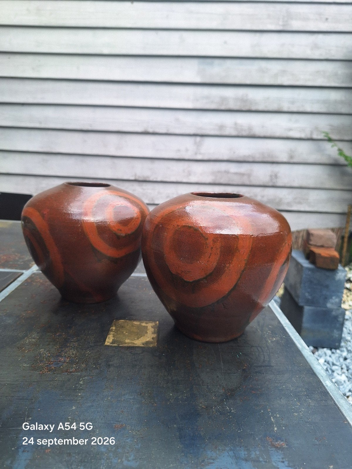 Vintage keramiek bolvazen, Tuin en Terras, Gebruikt, Rond, Ophalen of Verzenden, Aardewerk