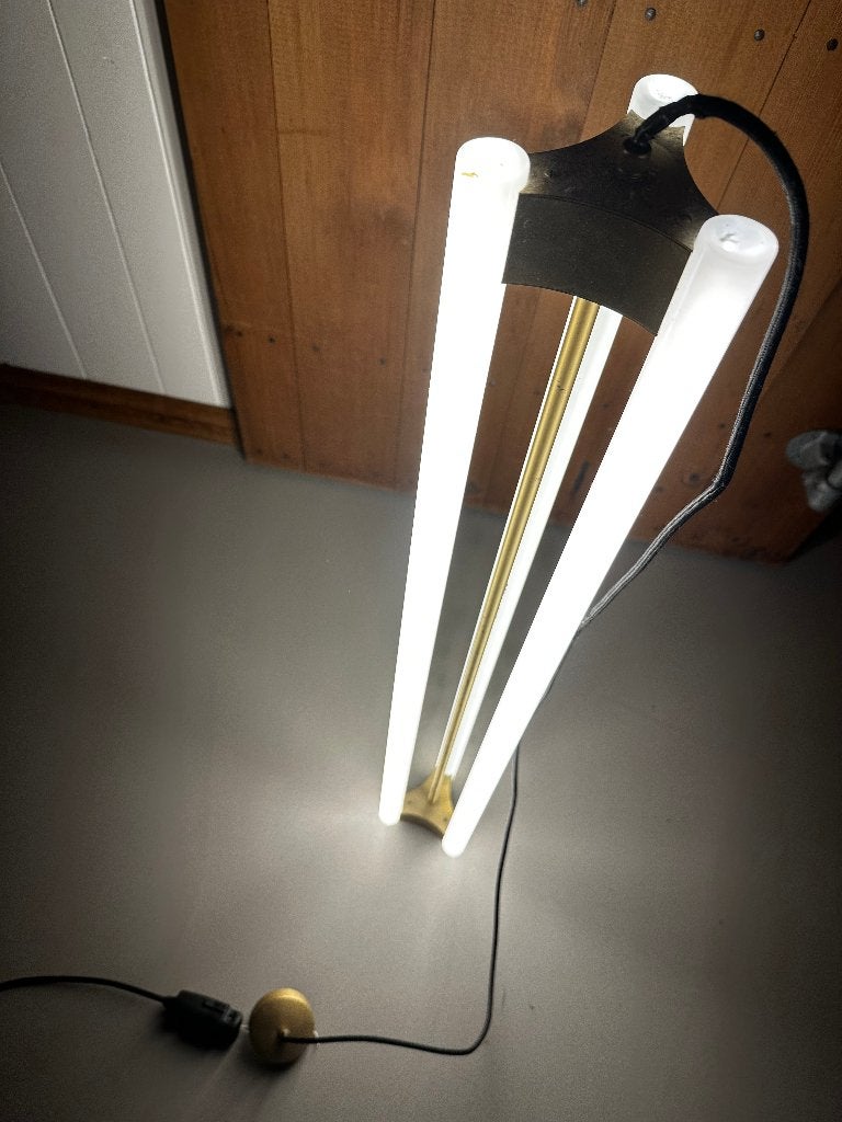 Strakke minimalistische hanglamp retro, Ophalen of Verzenden, Gebruikt, Glas