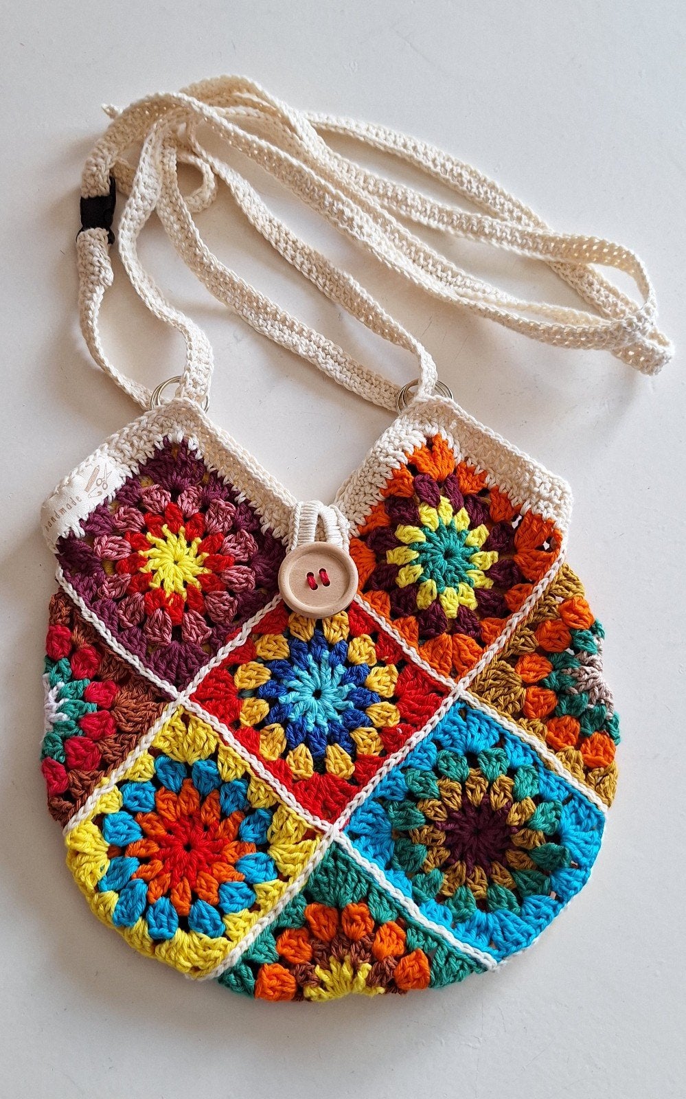 Gehaakt tasje, ecru, multicolor, Ophalen of Verzenden, Schoudertasje