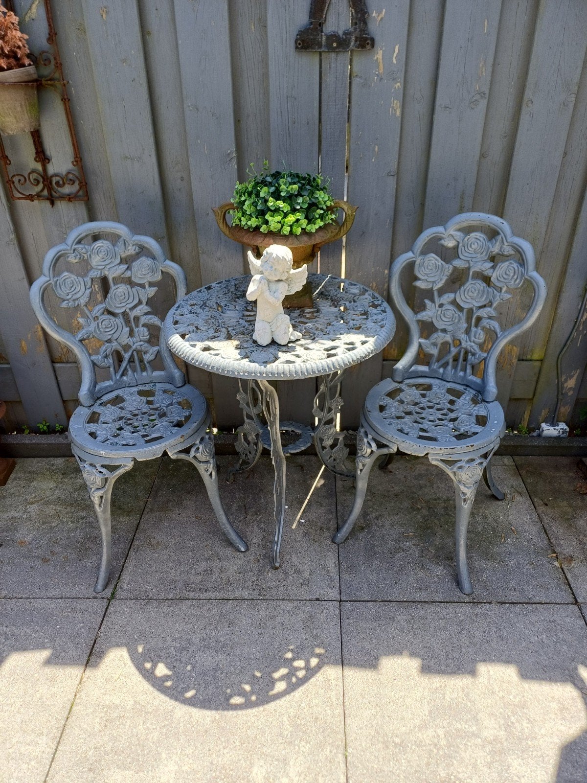 Brocante landelijke gietijzeren tuinset / bistroset, Tuin en Terras, Tuinsets en Loungesets, Gebruikt, Tuinset, Overige materialen
