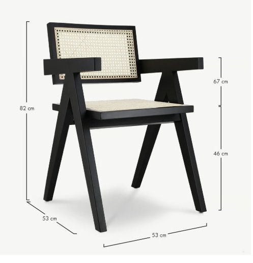 Zwarte houten armstoel met rotan webbing, Ophalen, Gebruikt, Zwart, Hout