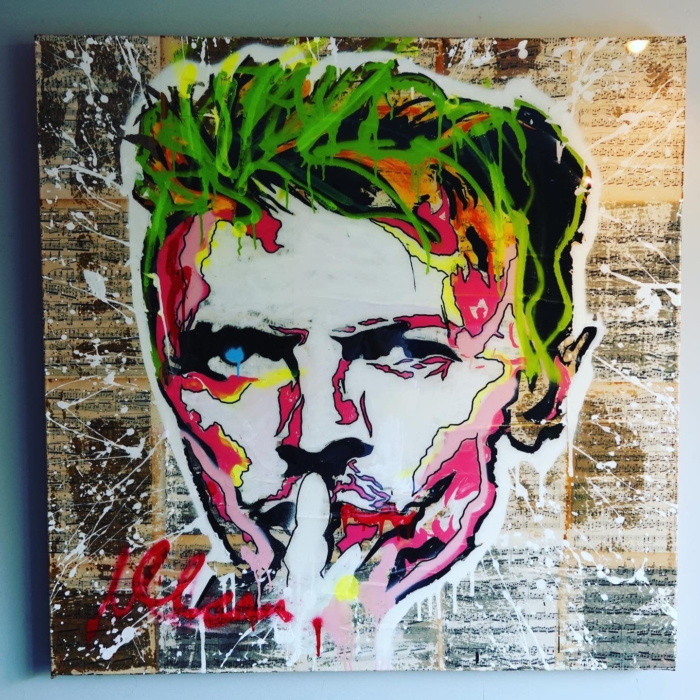 Modern Pop Art Portret: David Bowie, Acrylverf, Portret, Textiel, Gelakt/vernis