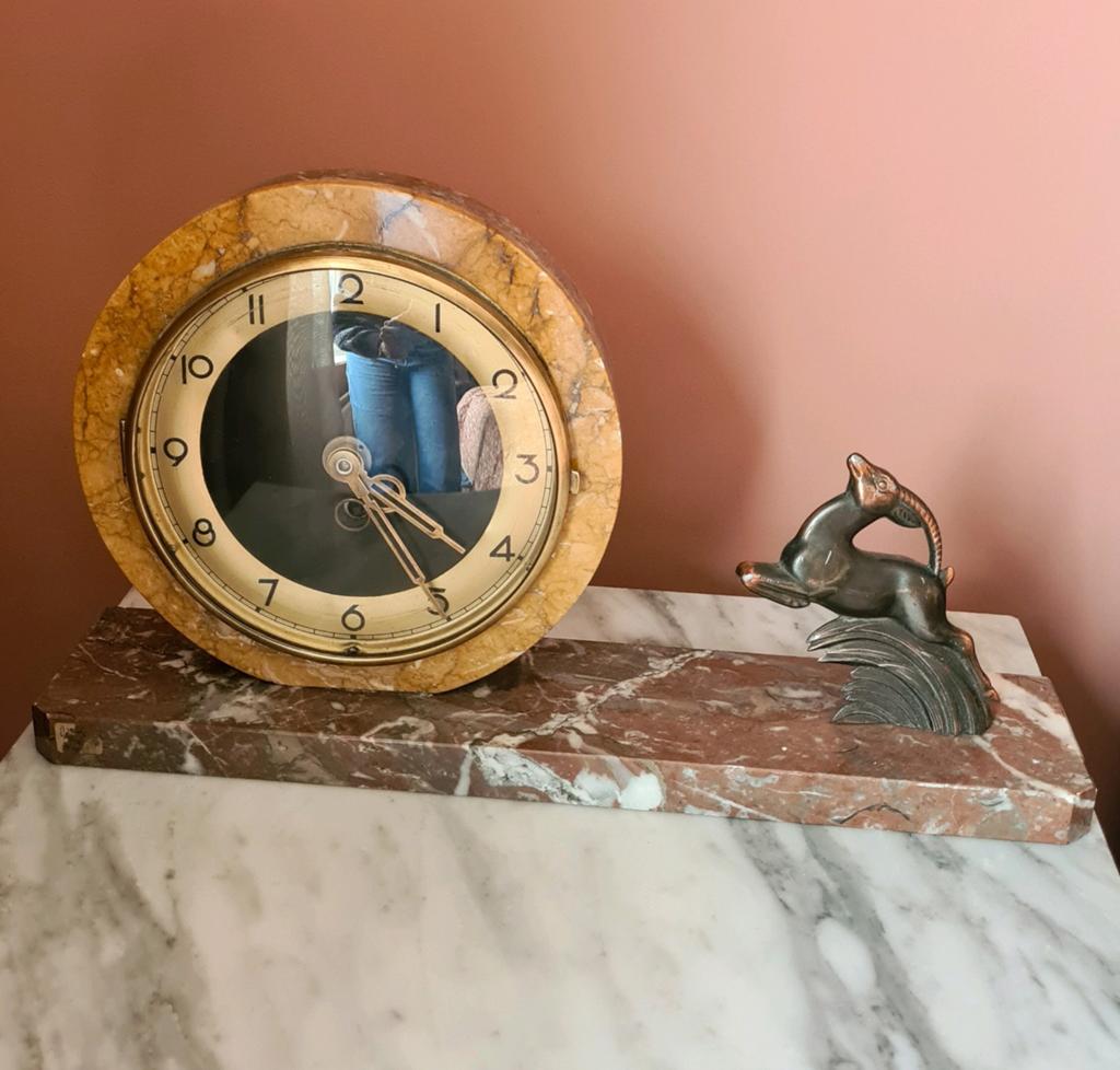 Antieke Art Deco tafelklok marmer, Ophalen of Verzenden