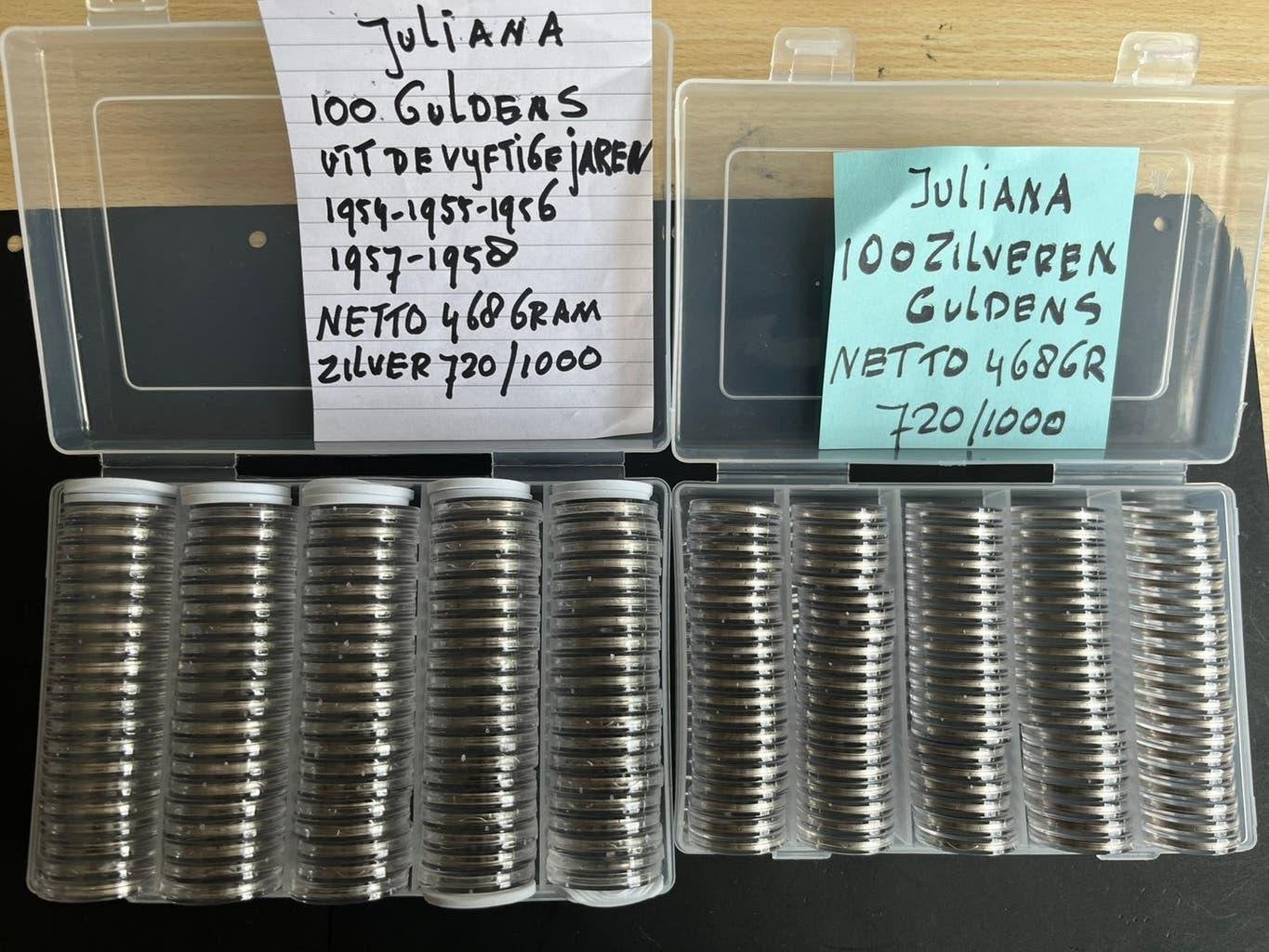 JULIANA 2  BOXEN  MET ZILVEREN GULDENS 5% BOVEN DE SPOT, 1 gulden, Koningin Juliana, Zilver, Verzenden