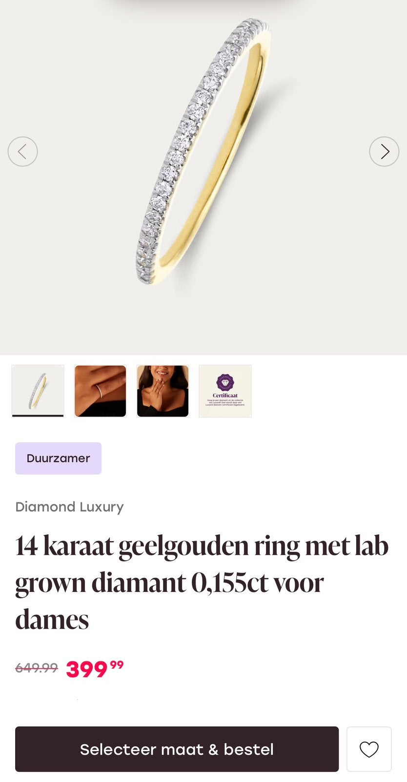 Lucardi 14k ring, Ophalen of Verzenden, Zo goed als nieuw, 17 tot 18, Dame