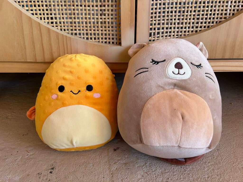 Squishmallows Knuffels: Oranje axelotl en bever, Oranje, Overige karakters, Overige typen, Ophalen of Verzenden