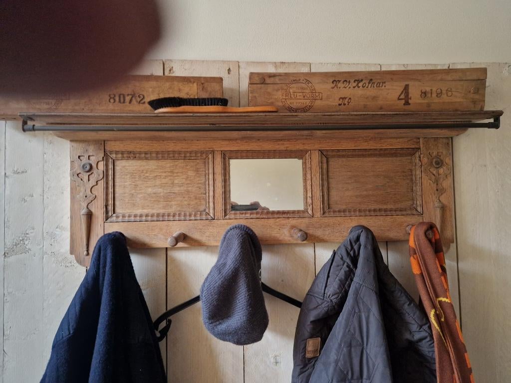 Houten kapstok met spiegel en plank, Huis en Inrichting, Kasten | Boekenkasten, Ophalen