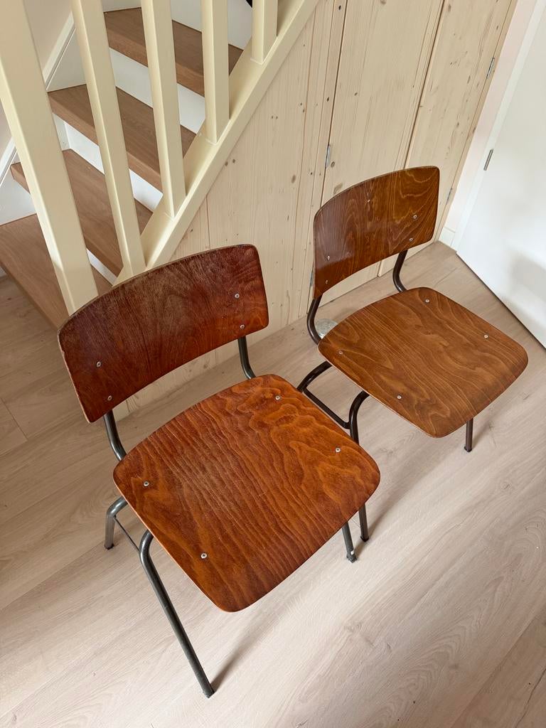 Set van 2 Vintage Schoolstoelen - Hout en Metaal, Ophalen