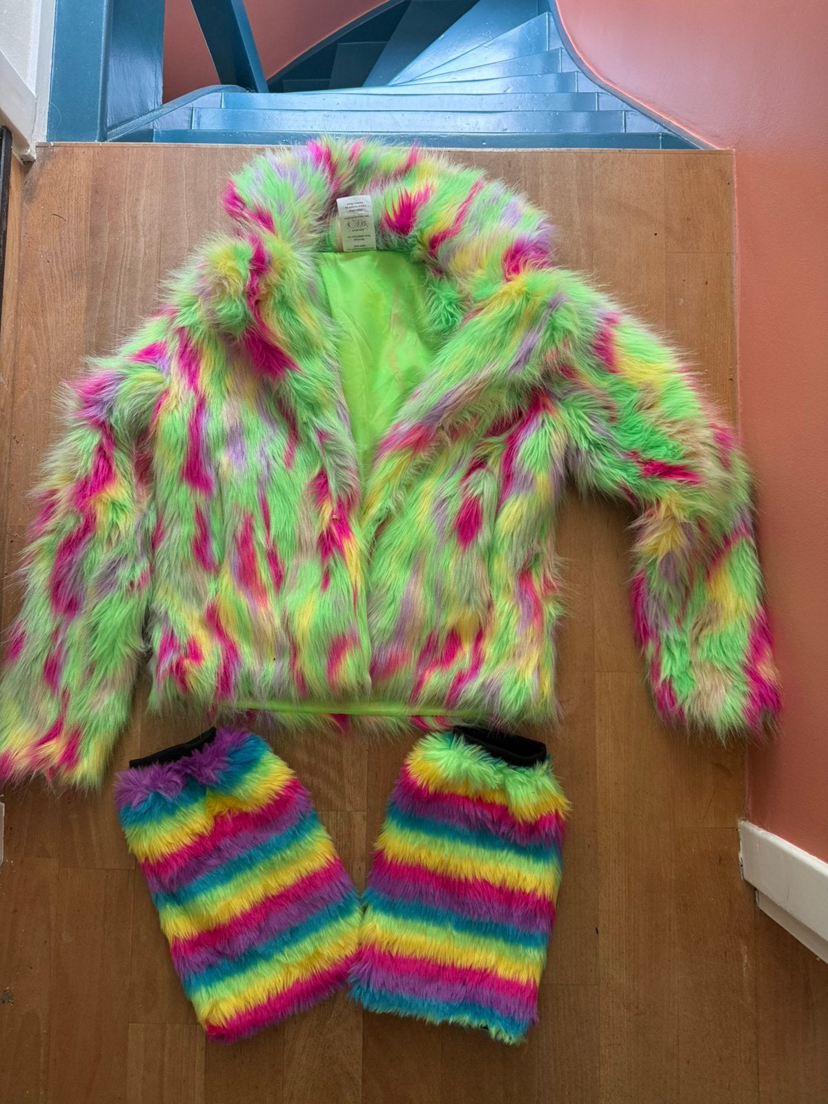 Glow in the dark bontjas, met beenwarmers, Kleding | Dames, Ophalen of Verzenden, Zo goed als nieuw, Carnaval