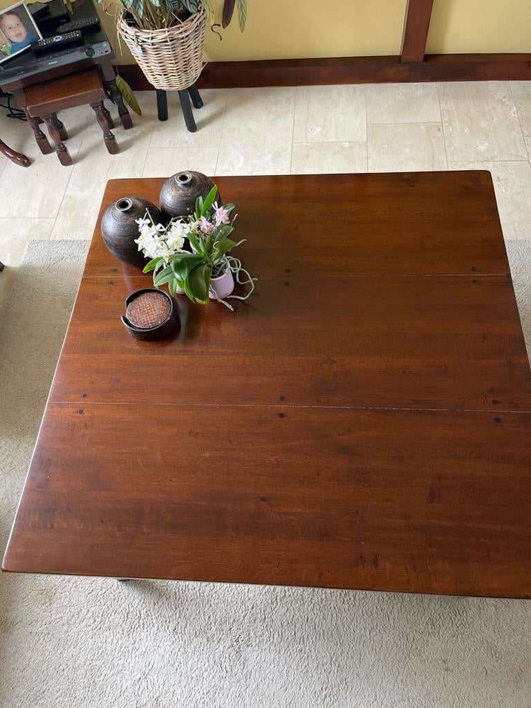 Massief houten salontafel met lade, Ophalen, 50 tot 100 cm, Vierkant, 50 tot 100 cm