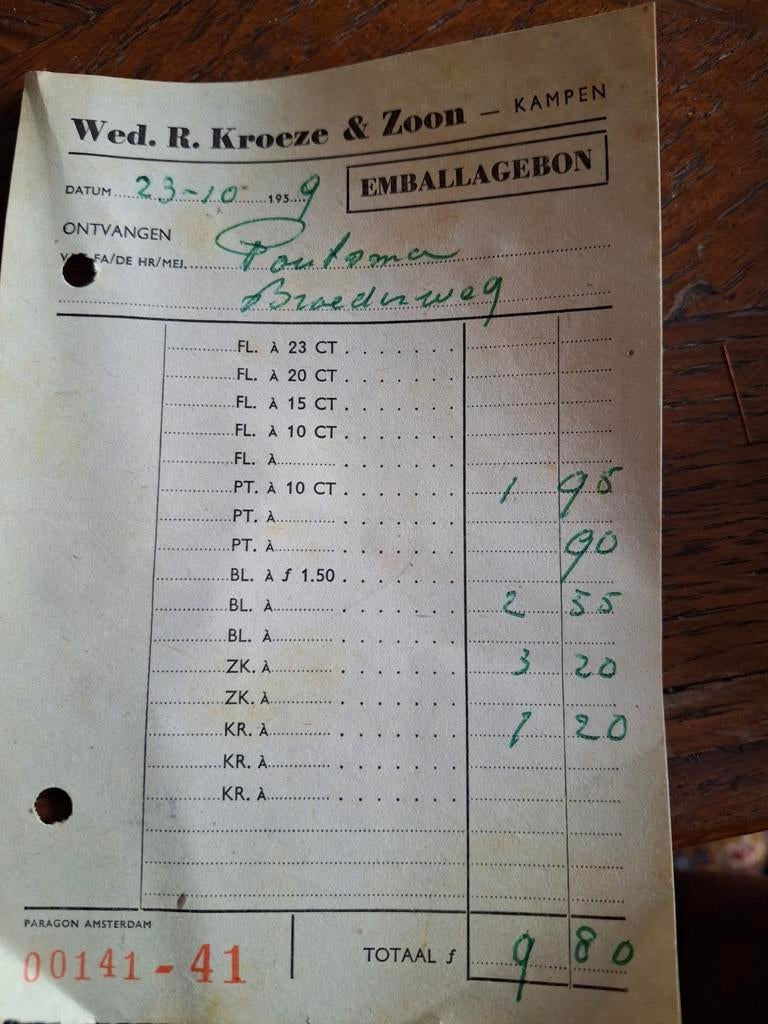 Historische Emballagebon Kruidenier Kampen (1959), Ophalen of Verzenden
