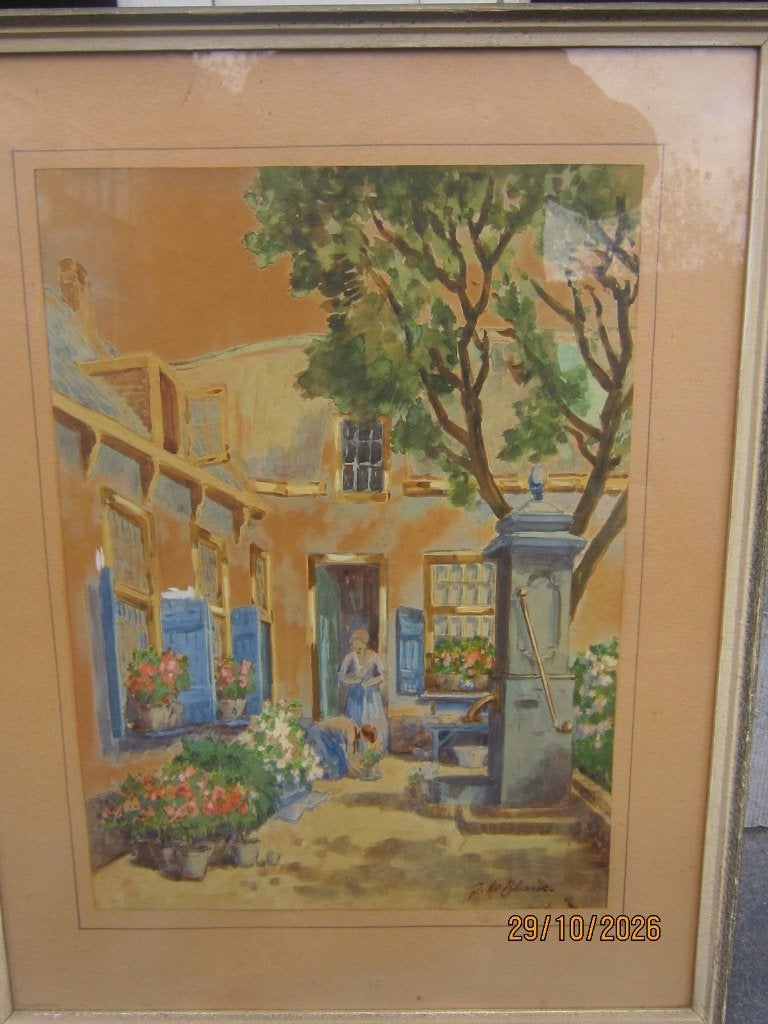 ADRIAAN C.W.TERHELL (P.Scheen) Le BLANC, AQUAREL Bin.PLAATS, Antiek en Kunst, Expressionistisch, Aquarel, Ophalen, Achter glas