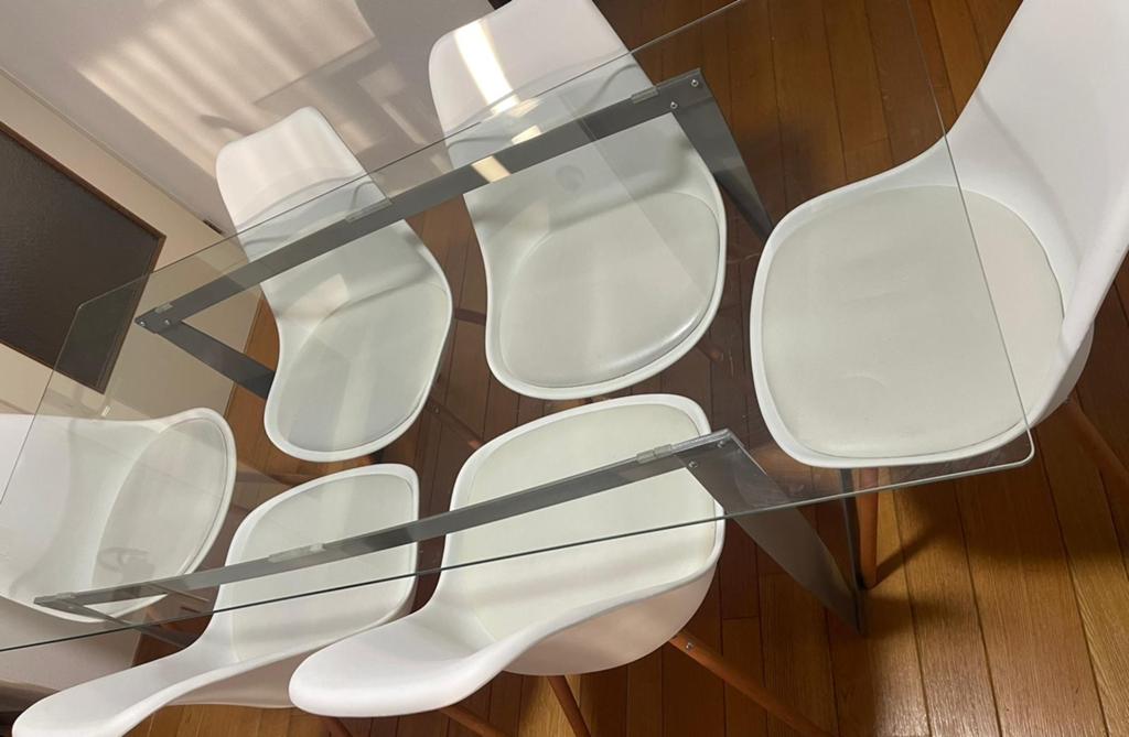 Mooie glazen eettafel met 6 stoelen te koop!, Huis en Inrichting, Tafels | Eettafels, Ophalen, Zo goed als nieuw, Rechthoekig