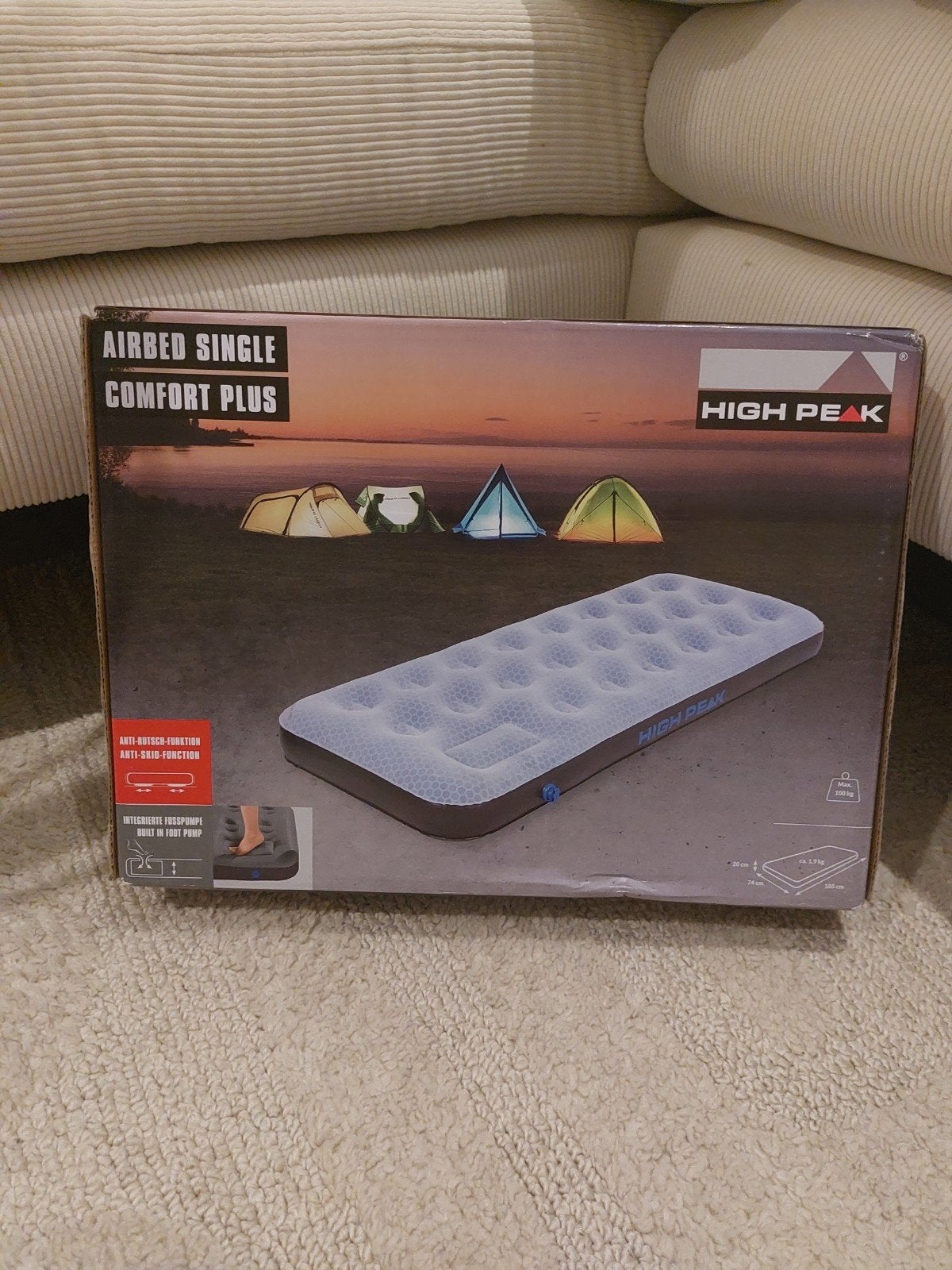 High Peak Airbed Single Comfort Plus Luchtbed, Ophalen, Ingebouwde pomp, Nieuw, 1-persoons