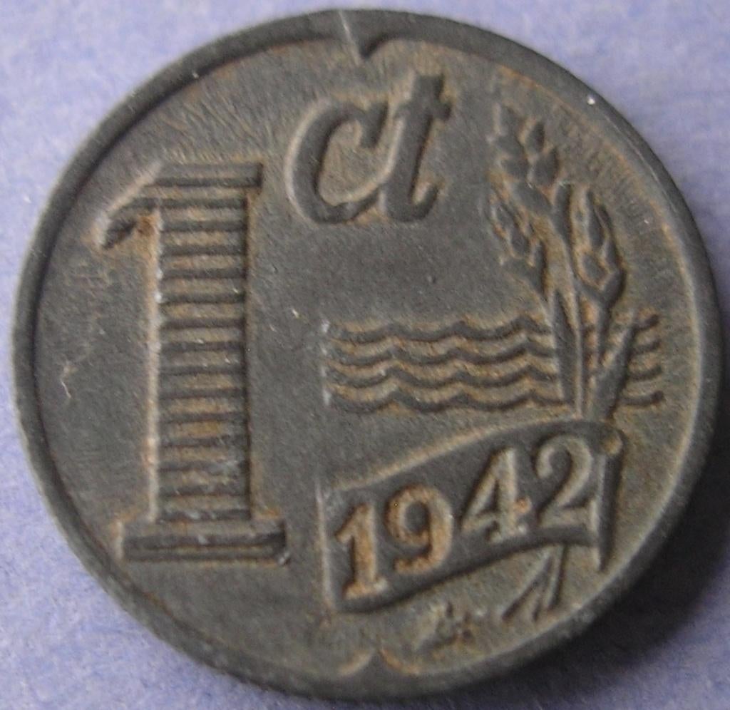 Mooie cent 1942 - zink., Verzenden, Koningin Wilhelmina, 1 cent, Losse munt