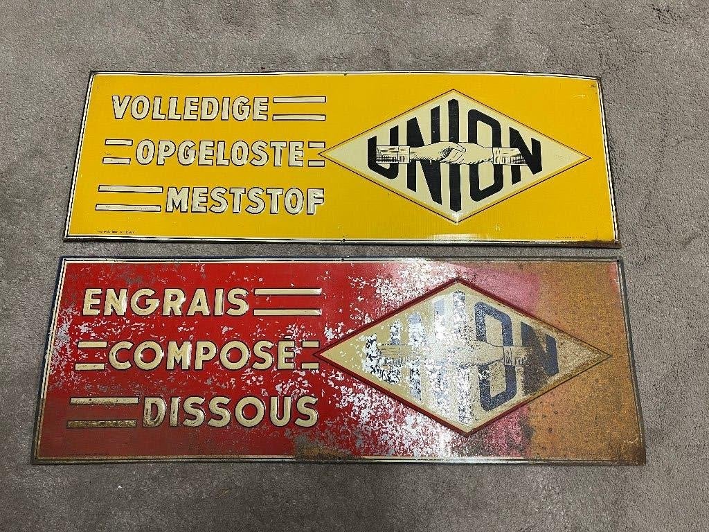 2x blikken plaat 1937 Union meststoffen, Ophalen of Verzenden, Gebruikt, Reclamebord