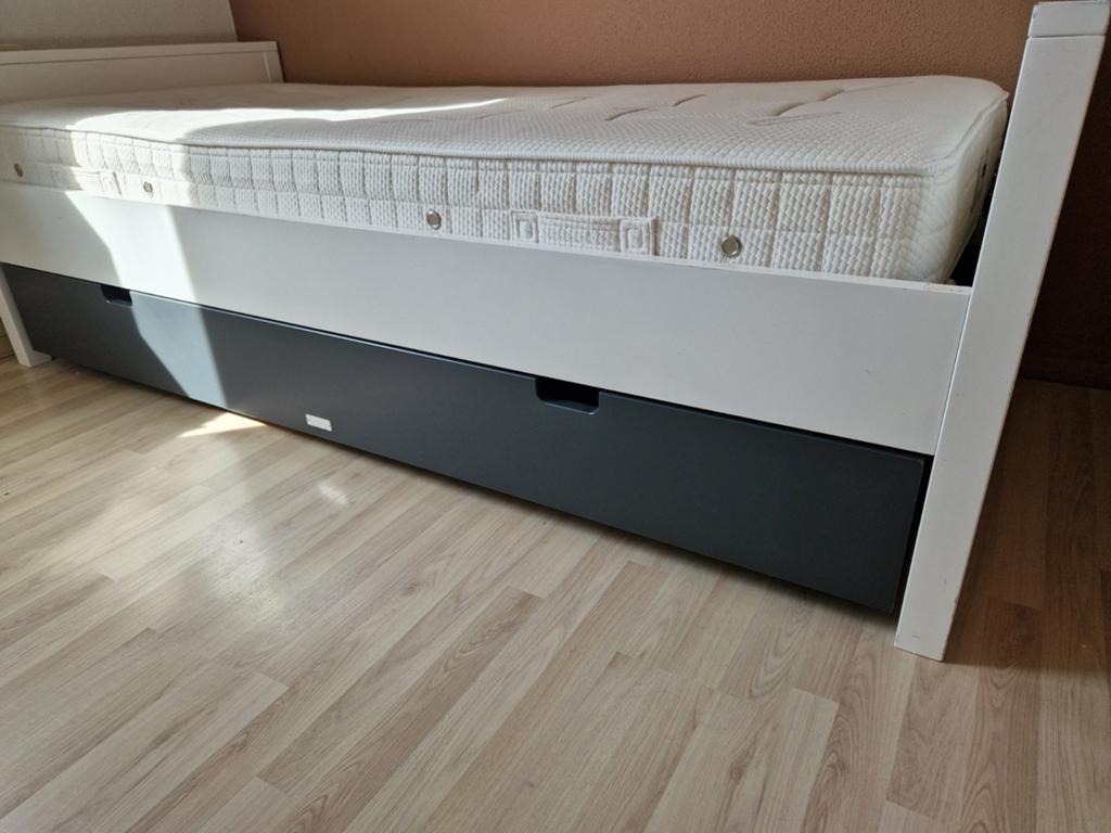 Bopita bed met lade 90x200cm - Wit/Antraciet, Ophalen, 90 cm, Eenpersoons, Wit