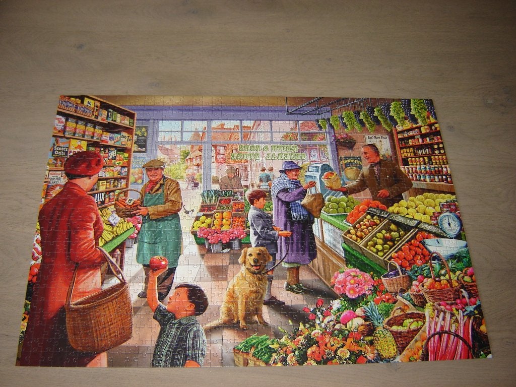Puzzel Bluebird VILLAGE GREENGROCER 1000 st., Ophalen of Verzenden, 500 t/m 1500 stukjes, Zo goed als nieuw, Legpuzzel
