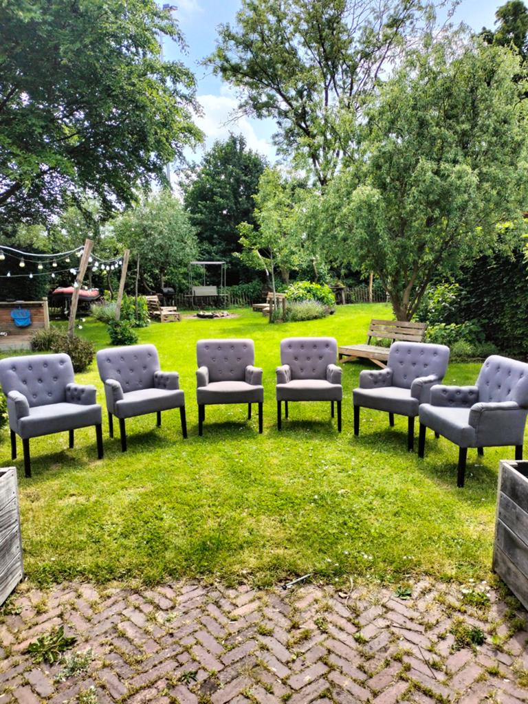 Set van 6 grijze fauteuils - Gebruikt, Huis en Inrichting, Ophalen, Gebruikt, 75 tot 100 cm, 50 tot 75 cm