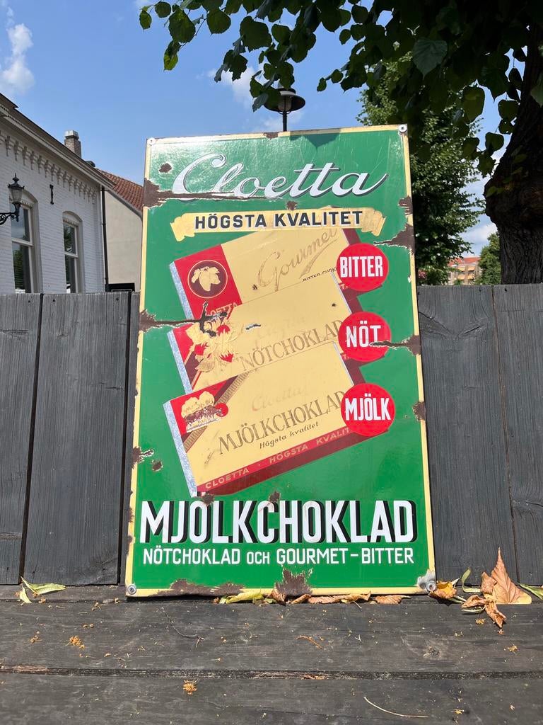 Cloetta Choklad Emaille Reclame Bord, Ophalen, Gebruikt, Reclamebord